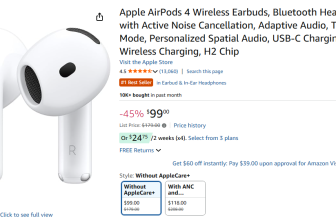 Apple AirPods 4 主動降噪功能無線耳 Amazon 優惠 US$99