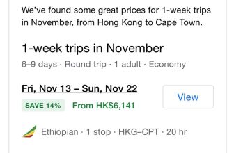 HKG ➝ 開普敦 CPT 1 星期來回 - 永安旅遊 HK$6,069 起 (Visa 卡優惠後)