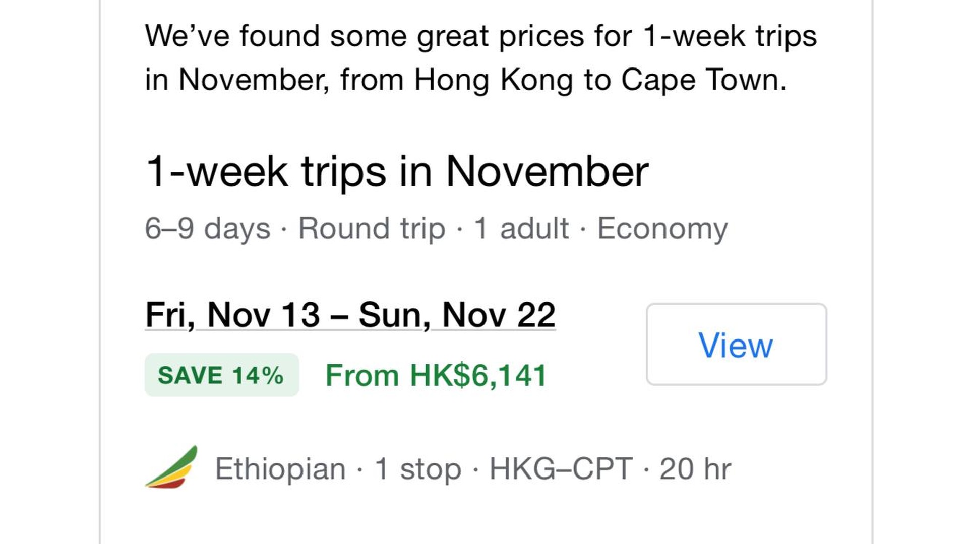 HKG ➝ 開普敦 CPT 1 星期來回 - 永安旅遊 HK$6,069 起 (Visa 卡優惠後)